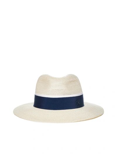 Shop Maison Michel Hat In Natural Navy