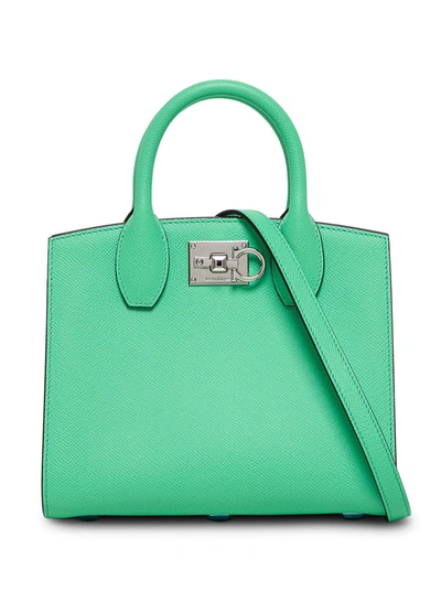 Shop Ferragamo Studio Box Green Leather Handbag