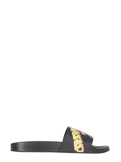Shop Versace Slide Sandals In Nero