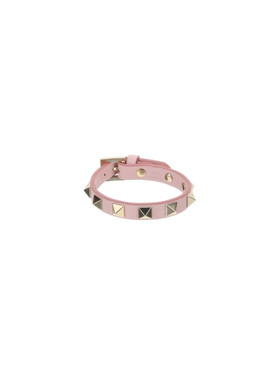 Shop Valentino Leather Bracelet In Rose Quartz