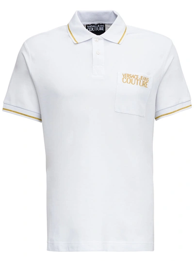 Shop Versace Jeans Couture White Cotton Polo Shirt With Logo Print