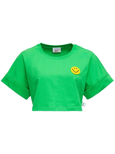 Shop Philosophy Di Lorenzo Serafini Green Cotton Cropped Smiley T-shirt