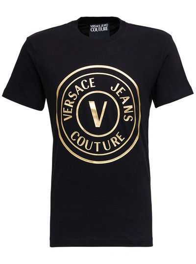 Shop Versace Jeans Couture Black Cotton T-shirt With Logo Print