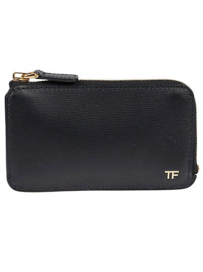 Shop Tom Ford Zipped Logo Plaque Wallet In Black