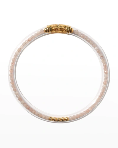 Shop Budhagirl Serenity Prayer Luxe All Weather Bangle In Pink Moonstone