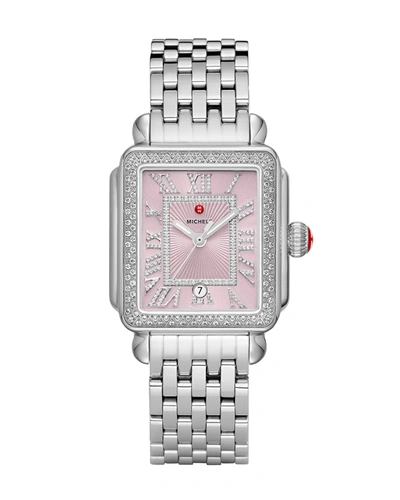 Shop Michele Deco Madison Stainless Steel Diamond Watch, Silver