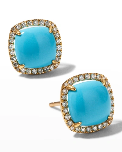 Shop Frederic Sage Yellow Gold Cabochon Turquoise Stud Earrings With Diamonds
