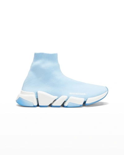 Shop Balenciaga Speed 2.0 Logo Knit Sock Sneakers In Blue