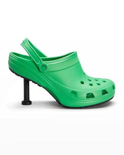 Shop Balenciaga X Croc Madame Rubber Stiletto Clogs In Gras Green