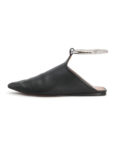 Shop Alaïa La Babouche Leather Pointy-toe Mules With Ankle Strap In 999 Noir