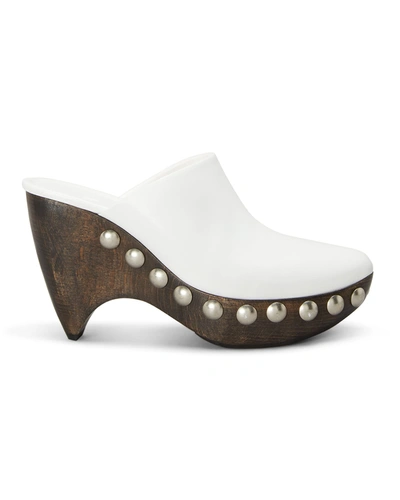 Shop Alaïa Le Sabot Wooden-heel Leather Wedge Clogs In 020 Blanc Casse