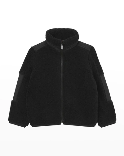 Shop Burberry Boy's Carter Tb Monogram Fleece Jacket In Black