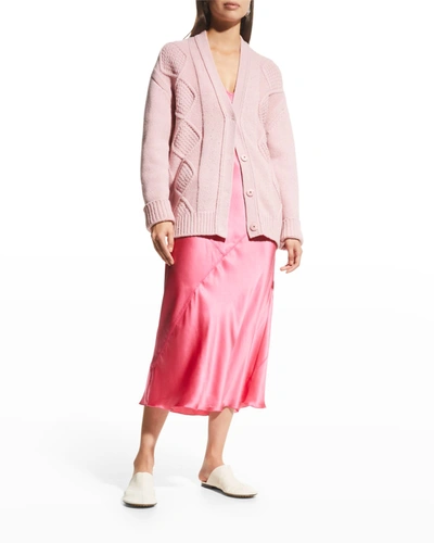 Shop Atm Anthony Thomas Melillo Merino Wool Cable Cardigan In Blush Pink
