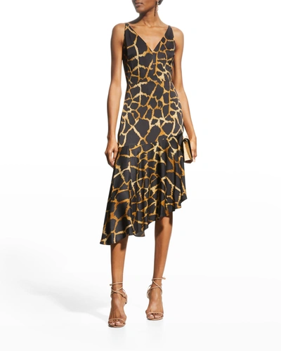 Shop Milly Dashielle Giraffe-print Midi Dress In Black Multi