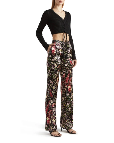 Shop Etro Floral-print Wide-leg Satin Trousers In Black