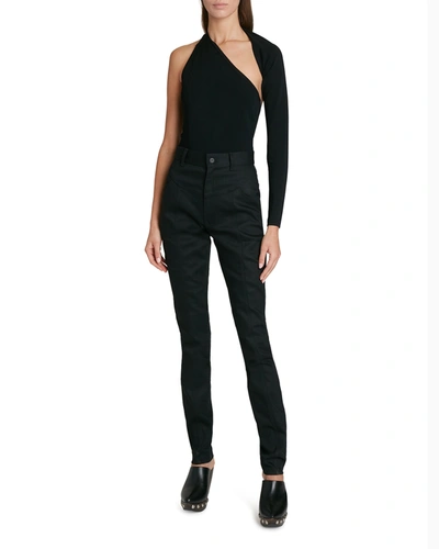 Shop Alaïa Asymmetric One-shoulder Knit Bodysuit In Noir