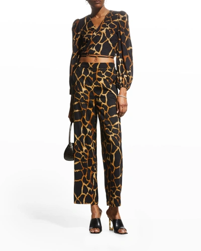 Shop Milly Wynona Giraffe-print Wrap Top In Black Multi