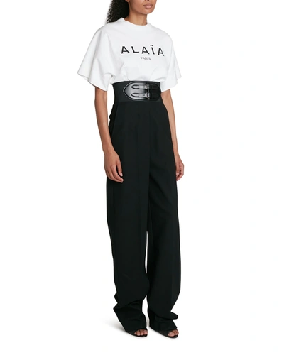 Shop Alaïa Logo Cotton Jersey T-shirt Bodysuit In Blanc/noir