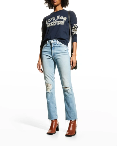 Shop Mother The Hustler Ankle Fray Straight-leg Jeans In Ropes End