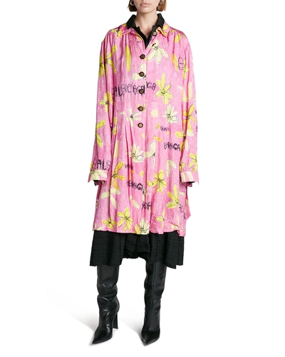Shop Balenciaga Scribble Daisy & Houndstooth Jacquard Reversible Midi Dress In Pink