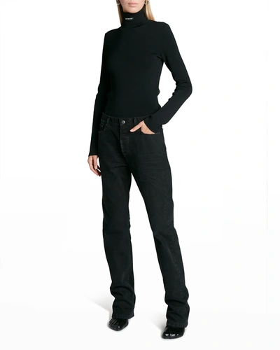 Shop Balenciaga Logo Patch Ribbed Turtleneck Sweater In Noir