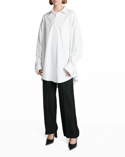 Shop Balenciaga Back-slit Oversized Button-down Poplin Shirt In Blanc