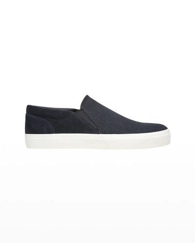 Shop Vince Men's Fletcher Perforated Suede Slip-on Sneakers In Smoke