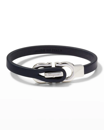 Shop Ferragamo Men's Double-gancini Leather Bracelet