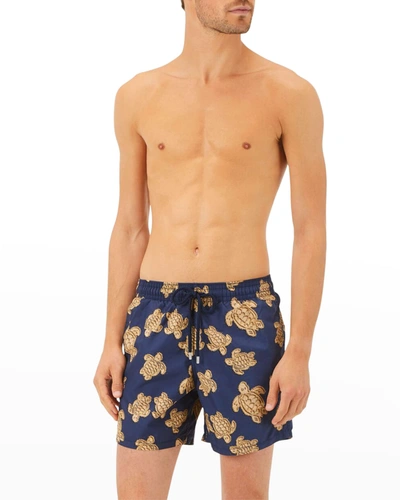 Shop Vilebrequin Men's Sand Turtles Swim Shorts In Blue