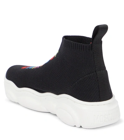 Shop Moschino Logo Sock Sneakers In Black Multicolor