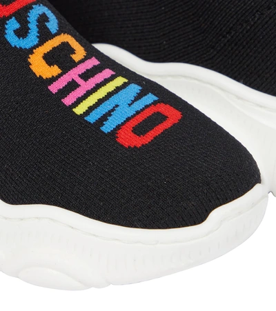 Shop Moschino Logo Sock Sneakers In Black Multicolor