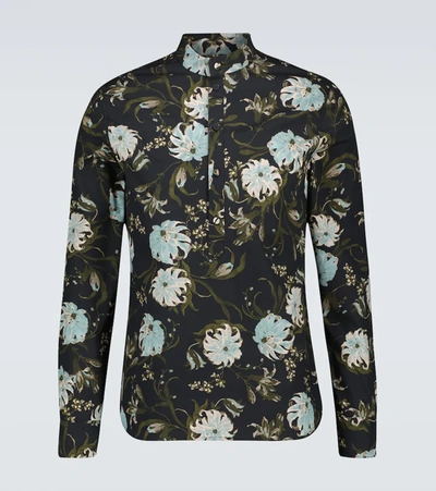 Shop Erdem Floral Printed Shirt In Black / Azure / Olive
