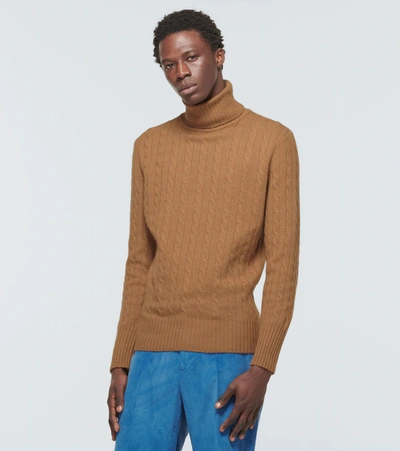 Shop Erdem Cable Knit Turtleneck Sweater In Camel