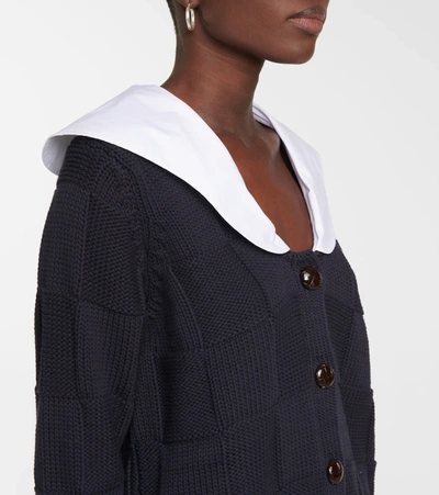 Shop Ganni Cotton-blend Knit Cardigan In Sky Captain