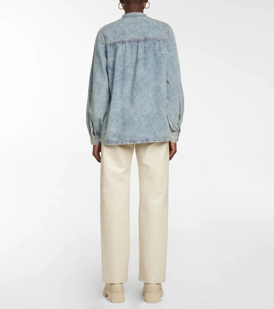 Shop Ganni Denim Blouse In Tint Wash