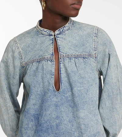 Shop Ganni Denim Blouse In Tint Wash