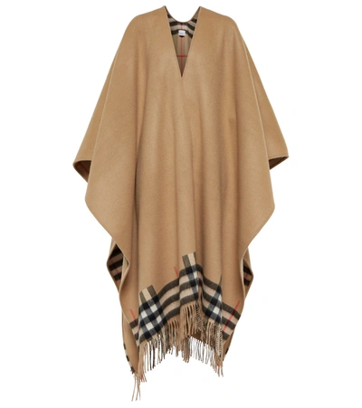 Shop Burberry Vintage Check Reversible Cashmere And Wool Cape In Archive Beige