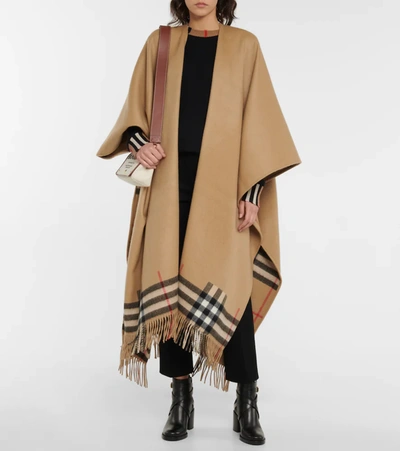 Shop Burberry Vintage Check Reversible Cashmere And Wool Cape In Archive Beige