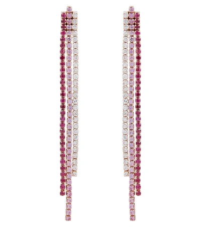 Shop Shay Jewelry Triple Thread 18kt Rose Gold Drop Earrings With Rubies, Pink Sapphires, And Diamonds