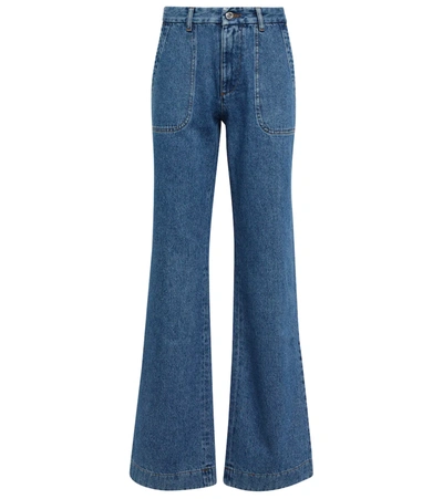 Shop Apc Seaside High-rise Flared Jeans In Washed Indigo