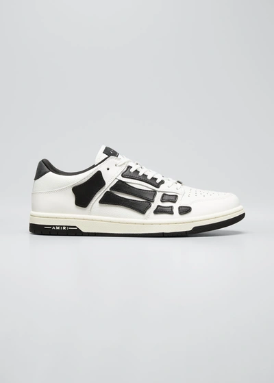 Shop Amiri Men's Skeleton Leather Low-top Sneakers In White Black