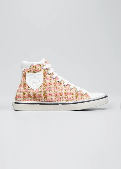 Shop Saint Laurent Malibu Wool Mid-top Sneakers In Pink Multi