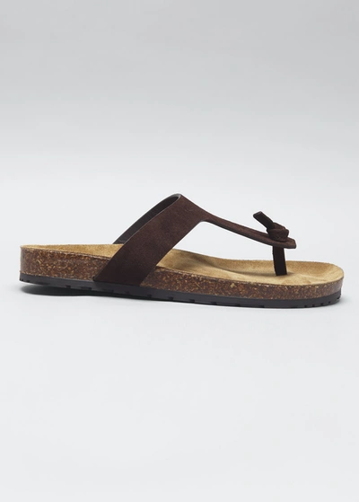 Shop Saint Laurent Jimmy Suede Thong Sandals In Suede Chocolate