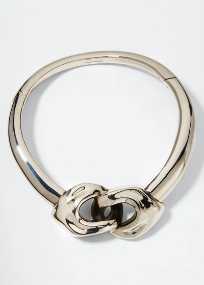 Shop Alexander Mcqueen Sculptural Link Choker Necklace In Ant.silver
