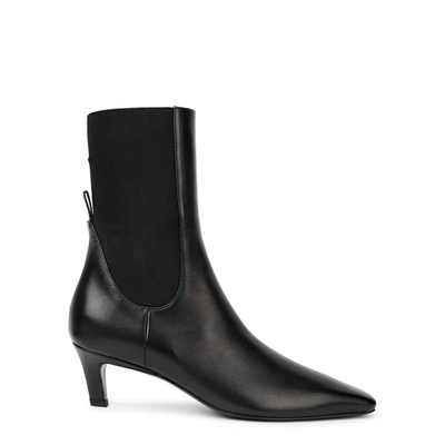 Shop Totême The Mid Heel Black Leather Ankle Boots