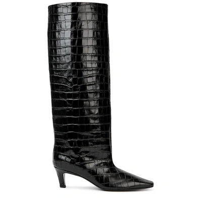 Shop Totême The Wide Shaft Black Leather Knee-high Boots
