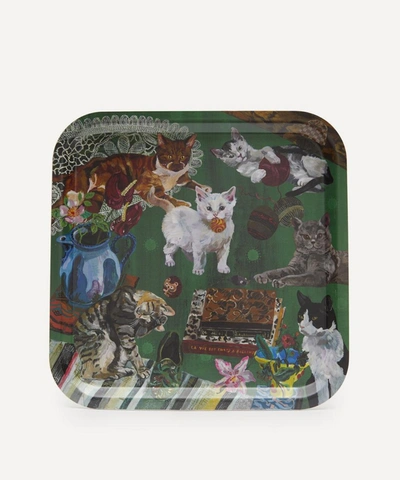 Avenida Home Les Chats Square Birch Wood Tray In Assorted