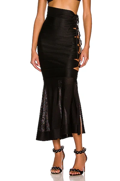 Alaïa Mesh-insert Lace-up Midi Skirt In Noir