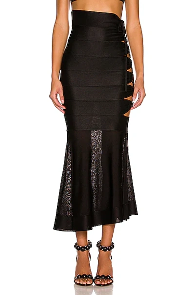 Alaïa Mesh-insert Lace-up Midi Skirt In Noir