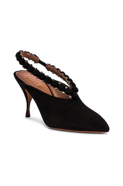 Alaïa 90mm Leather Pompom Pumps In Noir